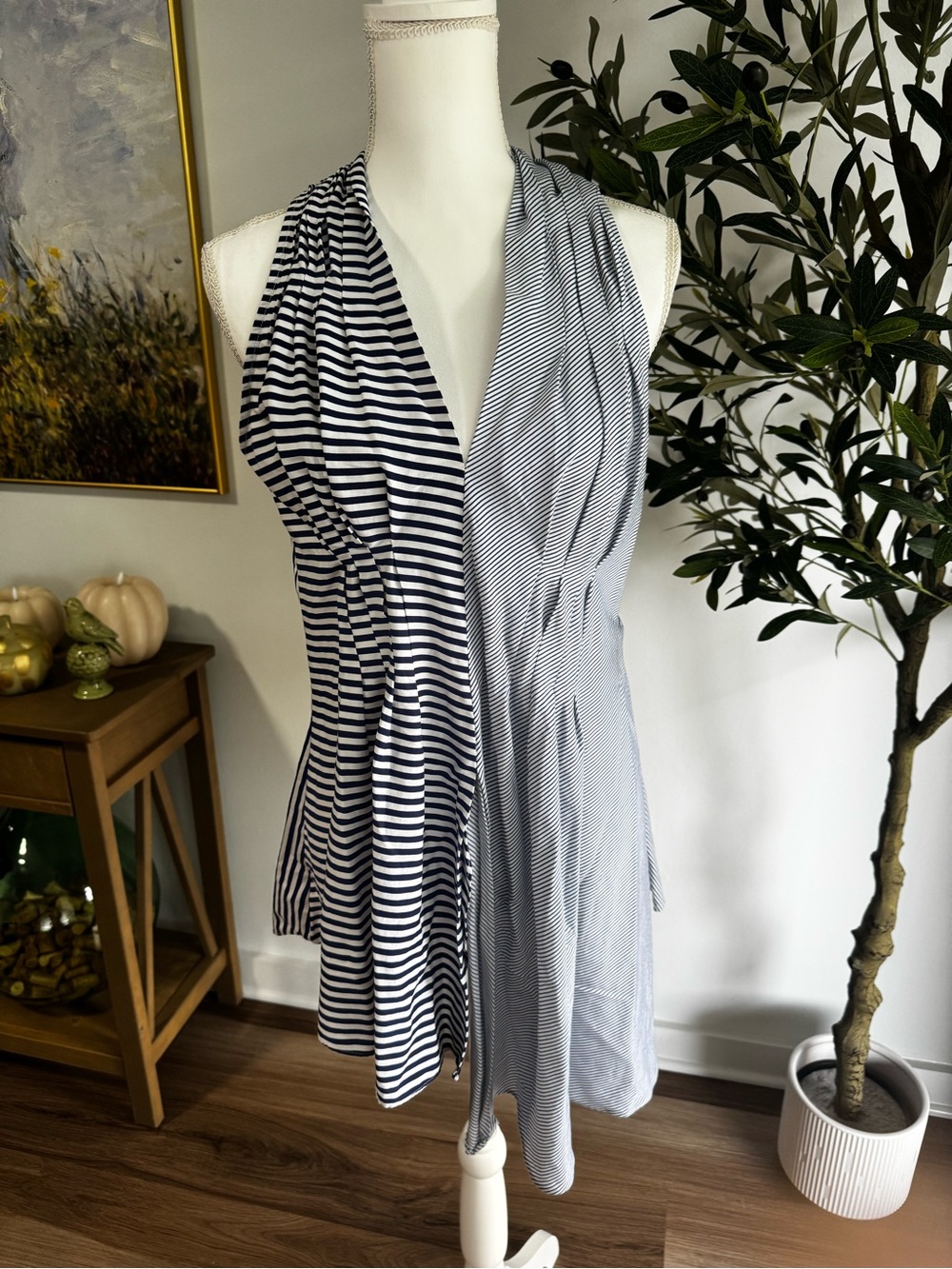 RACHEL Rachel Roy Navy and White Striped Halter Swim Cover-Up